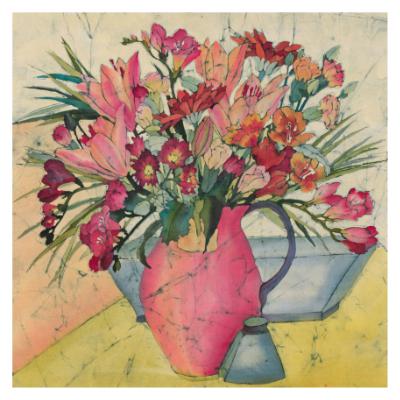 No.811 Red Vase and Flowers - signed print.